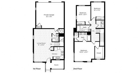 Floor plan for 3 beds, 2.5 baths, 1460 sqft